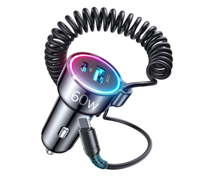 Ładowarka i akumulator JoyRoom Szybka ładowarka samochodowa 3w1 kabel USB Typ C 1,6m 60W 6941237172860